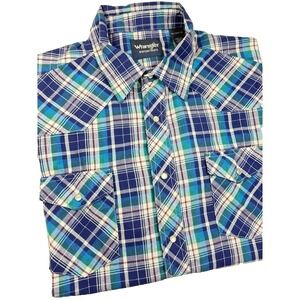 Wrangler Western Shirt Multicolor Plaid Short Sleeve 2XL Pearl Snap Cowboy Rodeo